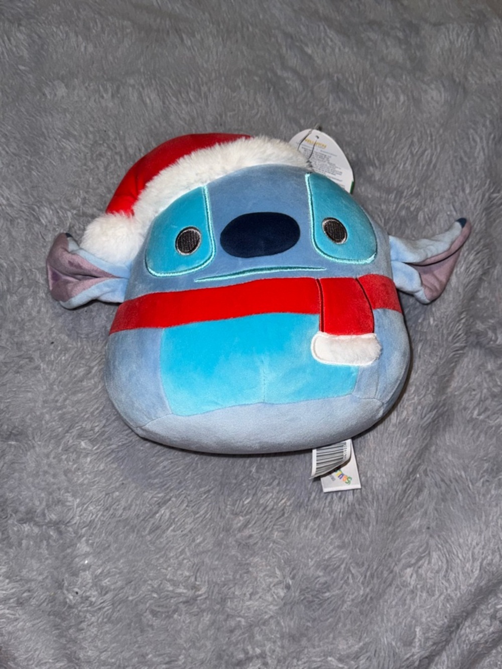 Disney Stitch Blue Plush with Red Santa Hat and Scarf